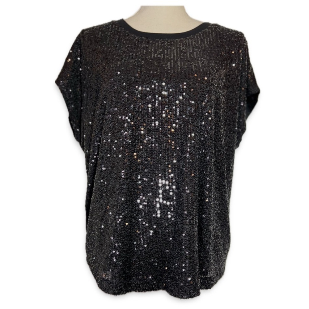 Gibson Latimer Black Sequin Top Women’s Large Glam Party Evening Blouse